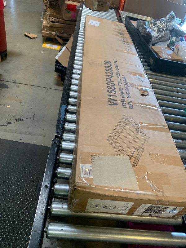 Photo 1 of Bellemave Full Size Floor Bed with Slats and Safety Guardrail, Full Size Montessori Floor Bed with Fence and Built-in Bookshelf, Easy Assemble Montessori Beds for Kids, Girls, Boys, Light Natural