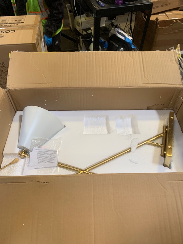 Photo 1 of Kichler Finnick 20 Inch 1 Light Wall Sconce with a White Shade in Champagne Gold and Natural Maple