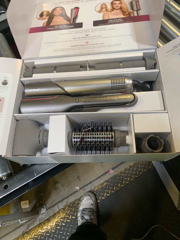Photo 1 of Shark Flex Fusion Hair Straightener & Powerful Hair Dryer with Fusion Hair Brush, Air Styler with Auto-Wrap Hair Curlers, Concentrator, & Frizz Fighter, Metallic Mist, HD651S