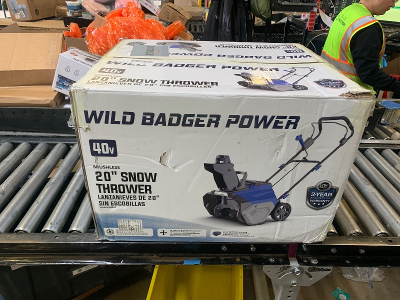 Photo 1 of Wild Badger Power Snow Blower 40V ProLine 20" Cordless,26 FT Throw,16-Driveway,Brushless Single-Stage,2 * 4.0Ah Battery & Fast Charger,LED Lights,Lightweight for Driveways & Sidewalks