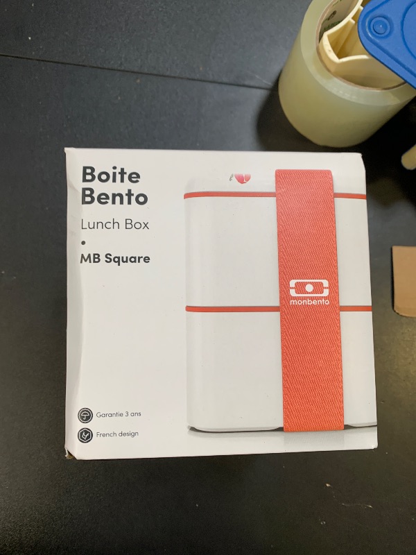 Photo 1 of monbento - Large Bento Lunch Box MB Square Blossom with Compartments - Leakproof Lunch Box for Work/Picnic/Meal Prep - BPA Free - Microwave & Dishwasher Safe - Red & White