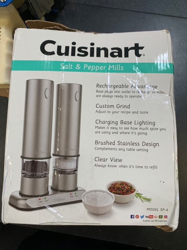 Photo 1 of Cuisinart Rechargeable Electric Salt & Pepper Mill Set in Brushed Stainless Steel SP-4|Model, 2.61"W x 3.94"H