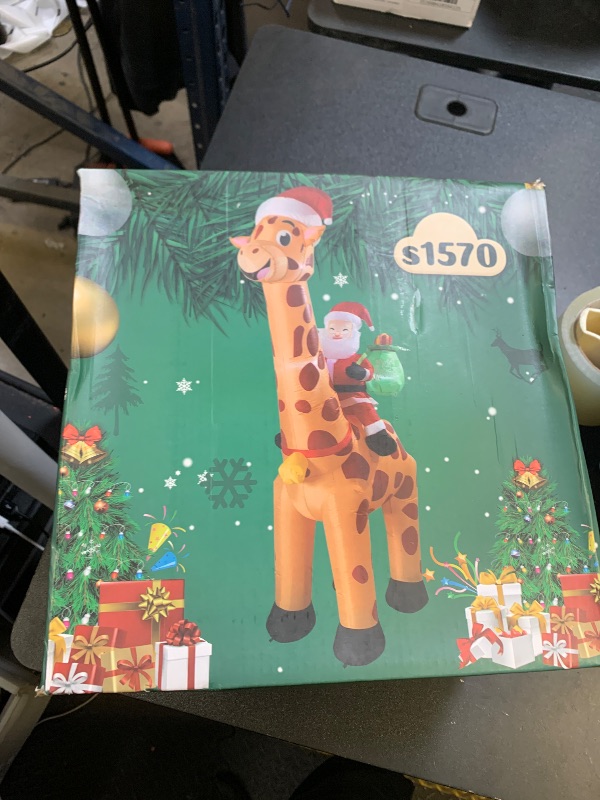 Photo 1 of 10FT Christmas Inflatables Santa Claus Rides Giraffe, Christmas Blow Ups Outdoor Decoration, Built-in LEDs for Holiday Party Front Garden Lawn Yard Patio Outdoor