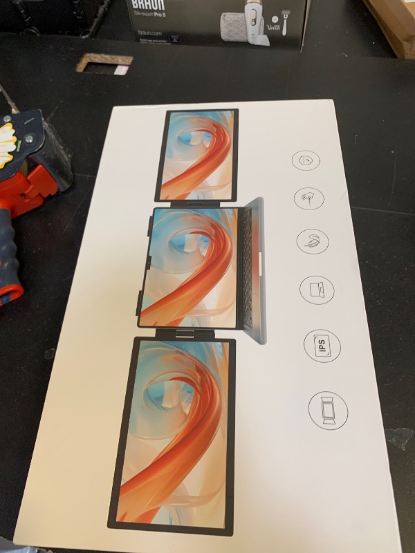 Photo 1 of HotYeah Triple Laptop Screen Extender, (Windows & Mac) 14" 1080P Dual Portable Extended Monitor, USB-C Travel Display w/Kickstand, Tri Screen Monitor for 14-16" Laptop, Plug and Play