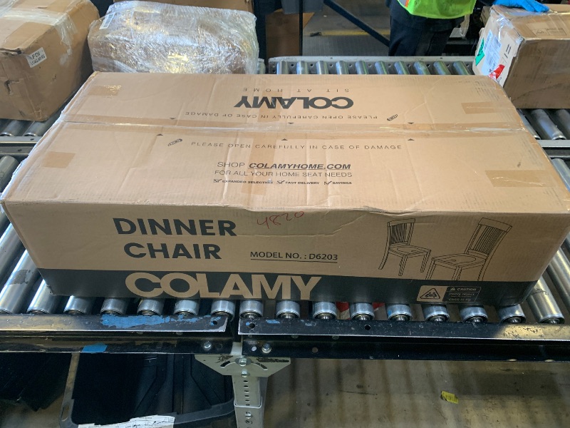 Photo 1 of COLAMY Wooden Dining Room Chairs Set of 6, Spindle High Back Windsor Kitchen Side Chair, Farmhouse Dining Chairs for Kitchen, Dining Room, Light Brown