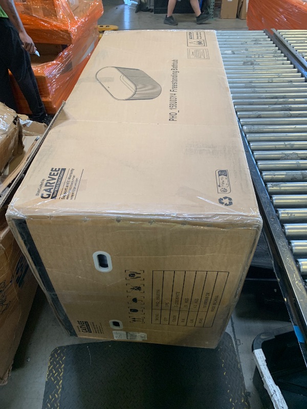 Photo 1 of 59 Inch Acrylic Freestanding Bathtub, Deep Soaking Tub with Non-Slip Base, CUPC Certified Free Standing Tub, Chrome Drain Bath Tub, Modern Tub for Bathrooms, White