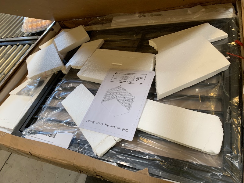 Photo 1 of Lyromix 43'' L-Shaped Corner Dog Crate Furniture Large Breed with Double Rooms,Wooden Dog Crate End Table Indoor with Removable Divider for Small to Medium Dogs, Can Use Separately