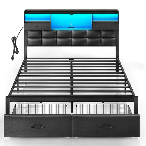 Photo 1 of Rolanstar Full Bed Frame with Drawers and Charging Station Black
