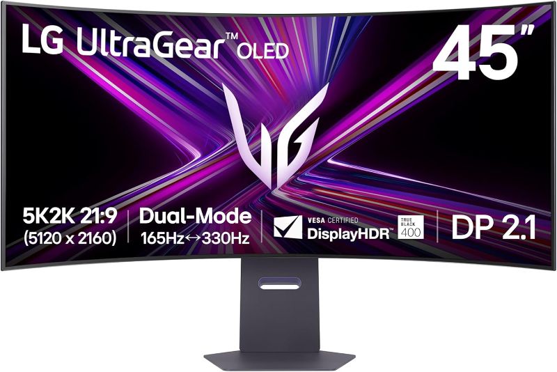 Photo 1 of LG 45GX950A-B 45-inch Ultragear 5K2K WUHD (5120 x 2160) OLED Curved Gaming Monitor, Dual-Mode, 165Hz, 0.03ms, NVIDIA G-Sync, AMD FreeSync Premium Pro, HDR True Black 400, USB Type-C 90W, DP2.1