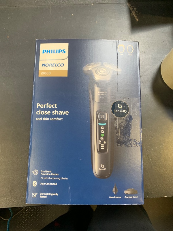 Photo 1 of Philips Norelco Shaver i9000, Wet & Dry Electric Shaver, Ink Black, SenseIQ Technology, Triple Lift & Cut System, 360 Rotating Dual SteelPrecision Precision Blades, Nose Trimmer, Model X9000/90