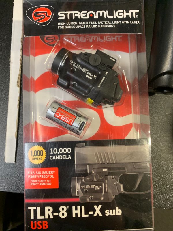 Photo 1 of Streamlight 69467 TLR-8 HL-X sub USB 1000-Lumen Weapon Rail-Mounted Rechargeable Tactical Flashlight with Integrated Red Aiming Laser for Sig Sauer P365/XL Rail Only, Black
