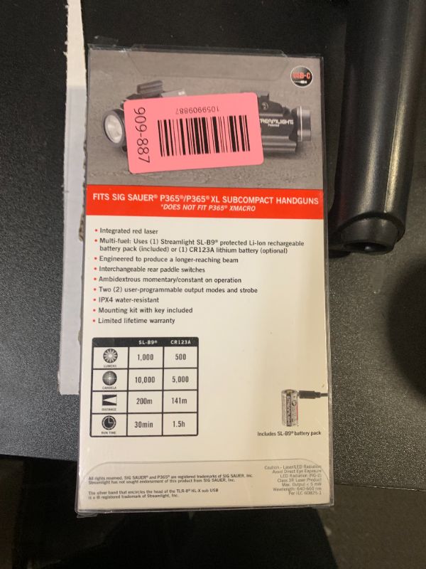 Photo 1 of Streamlight 69467 TLR-8 HL-X sub USB 1000-Lumen Weapon Rail-Mounted Rechargeable Tactical Flashlight with Integrated Red Aiming Laser for Sig Sauer P365/XL Rail Only, Black