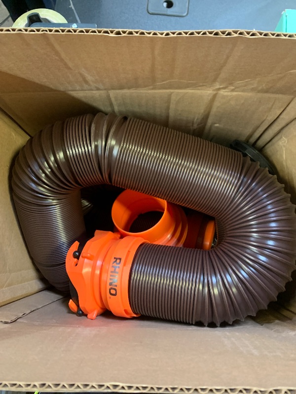 Photo 1 of Camco RhinoFLEX 15-Ft RV Sewer Hose Kit - Features Clear Elbow Fitting w/Removable 4-in-1 Adapter - Connects to 3” Slip or 3”/3.5”/4” NPT Threaded Sewer Connection (39770)
