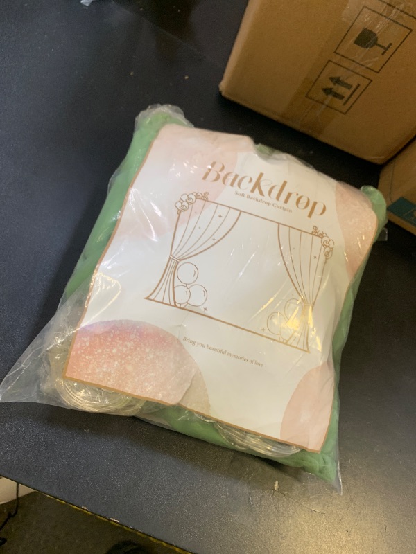 Photo 1 of 10x10ft Olive Green Tulle Backdrop Curtain with Lights String for Parites, Sheer Photo Backdrop Curtains for Wedding Baby Shower Birthday Party St. Patrick's Day Photo Shoot Background Decorations