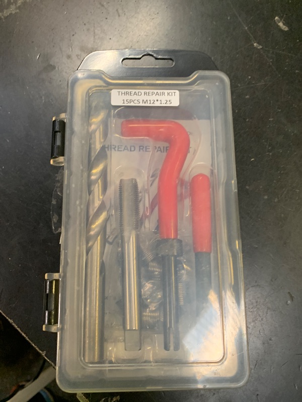 Photo 1 of KVAEY 15 PCS Thread Repair Kit, M10×1.5 Metric Thread Repair Tool Set for Automotive Repair, Thread Repair Insert Kit with Hexagon Wrench and Drill, Universal Car Accessories (M12×1.25, 15pcs)