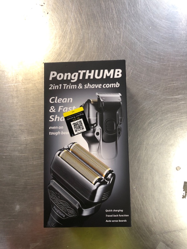 Photo 1 of PongTHUMB Electric Razor for Men with Pop-Up Trimmer: Rechargeable Cordless Foil Shaver for Face - Wet/Dry/Anti-Slip Waterproof Shavers with LED Display - Metal Handheld Design Light Gray