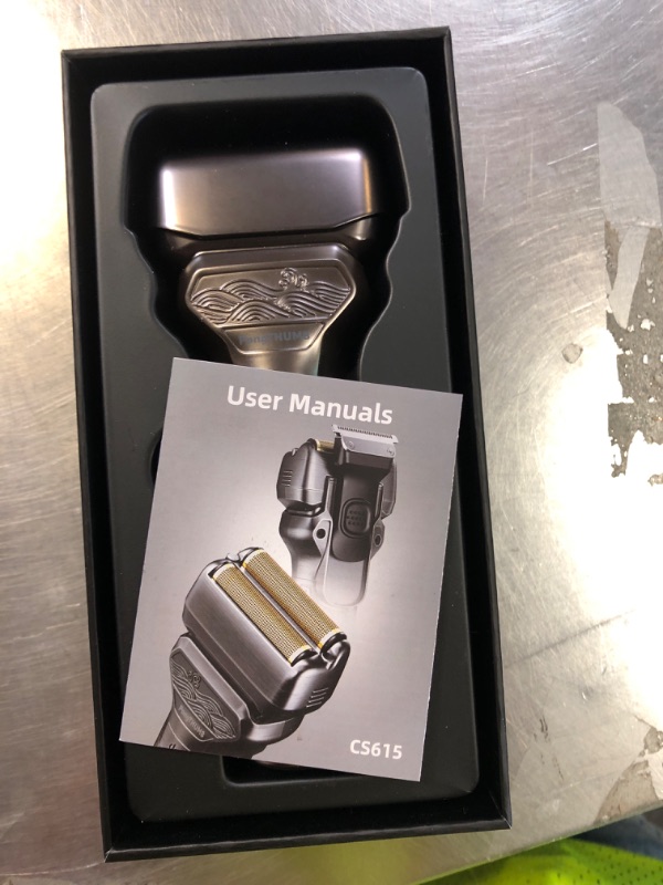 Photo 1 of PongTHUMB Electric Razor for Men with Pop-Up Trimmer: Rechargeable Cordless Foil Shaver for Face - Wet/Dry/Anti-Slip Waterproof Shavers with LED Display - Metal Handheld Design Light Gray