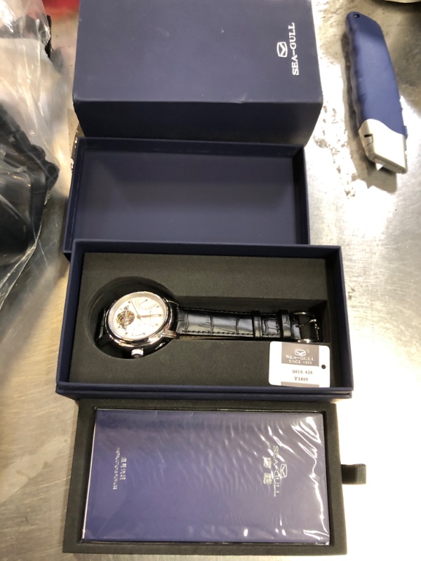Photo 1 of Seagull Men's Watch Hollow Automatic Mechanical Watch Calendar Potential Multifunction Flywheel Business Watches, White- D819.626, Strap