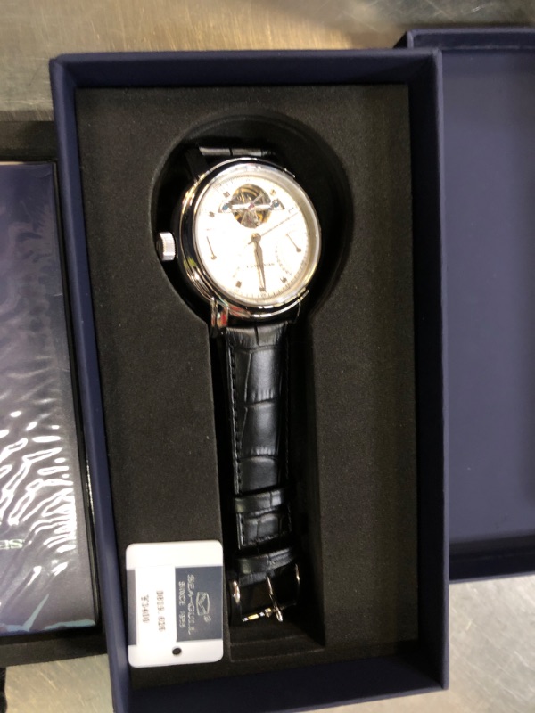 Photo 1 of Seagull Men's Watch Hollow Automatic Mechanical Watch Calendar Potential Multifunction Flywheel Business Watches, White- D819.626, Strap