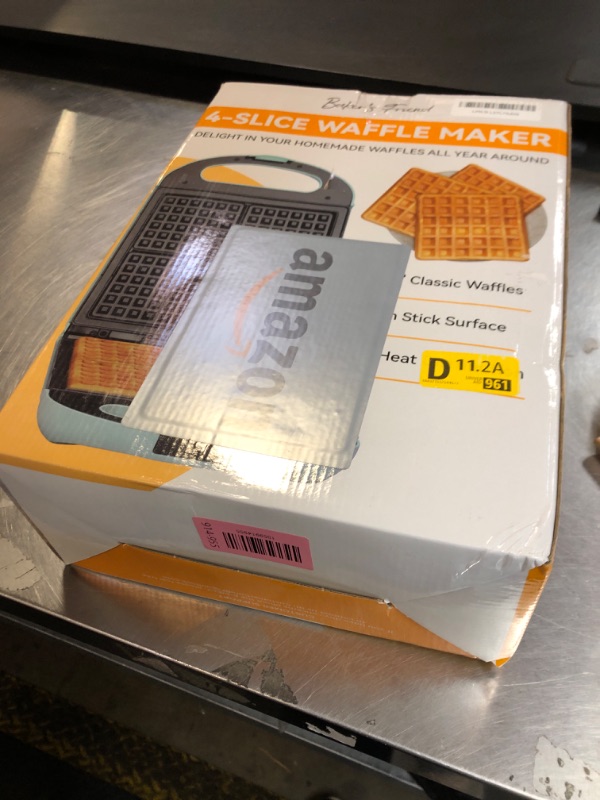 Photo 1 of Baker’s Friend Belgian Waffle Maker, Square Waffle Iron, Waflera Electrica, Non Stick Cooking Plate, Classic & Multi Waffle Makers, 4-Slice, Aqua