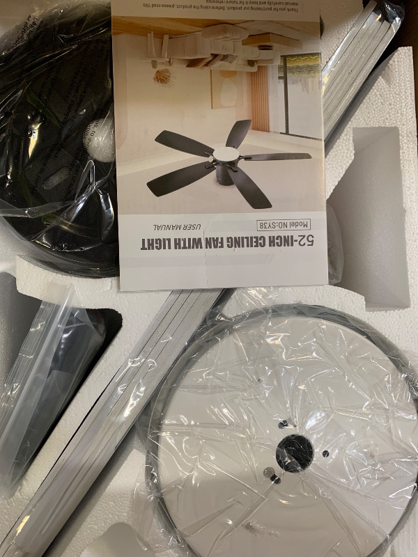 Photo 1 of Ayaoty Ceiling Fans with Lights, 52 inch Low Profile Ceiling Fan with Light and Remote Control, Flush Mount, Reversible Motor, Dimmable, Noiseless, White Ceiling Fan for Bedroom, Indoor/Outdoor Use