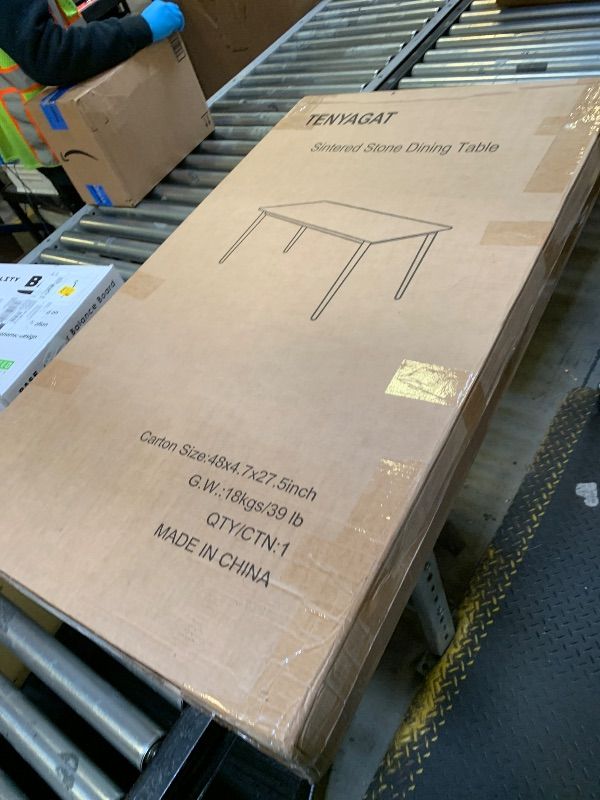 Photo 1 of 46" Sintered Stone Dining Table, Modern Horse Belly Type White Kitchen Table with Sturdy Metal Legs, Durable & Scratch-Resistant Surface for Dining Room/Kitchen/Office?Chairs not Included? (46 inch)