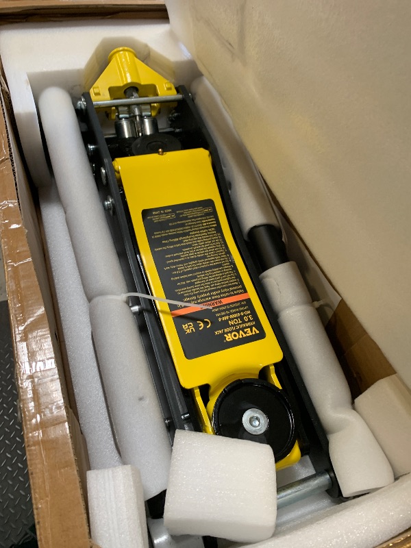 Photo 1 of VEVOR 3 Ton Low Profile , Aluminum and Steel Racing Floor Jack with Dual Pistons Quick Lift Pump for Sport Utility Vehicle, Lifting Range 3-6/11"-19-11/16", yellow,black