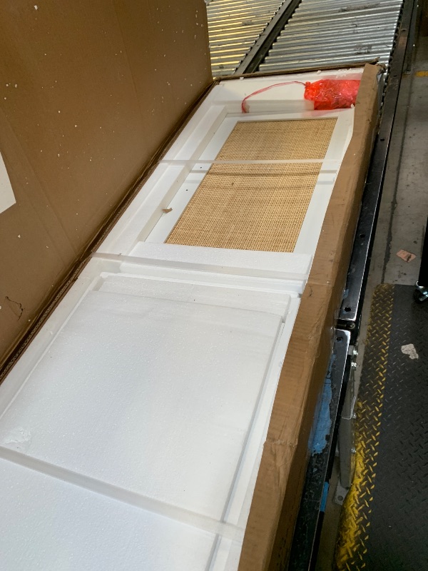 Photo 1 of GarveeHome 60 in Farmhouse Rattan Buffet Cabinet - 4-Door Woven Storage Sideboard with Adjustable Shelves, Kitchen Console Table for Dining Room & Living Room Entryway (Oak Brown)