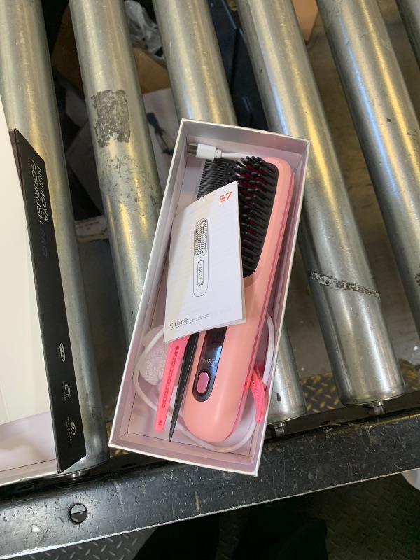 Photo 1 of Numoya Go Brush Pro - Cordless Hair Straightener Brush Portable Comb for Travel, USB Charging, Fast Heating, with LCD Display (Pink)