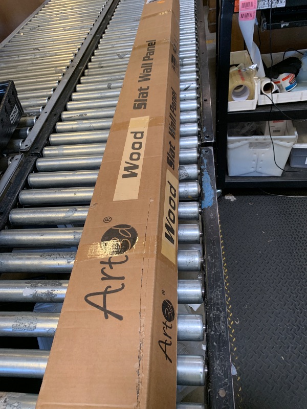 Photo 1 of Art3d Slat Wood Wall Paneling for Interior and Ceiling Decoration - Pack of 4pcs + 1pc End-Trim, Size 108 x 5.7in.- Walnut