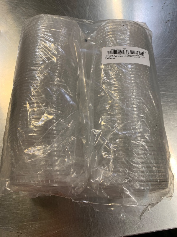 Photo 1 of [100 Count] Crystal Clear PET Plastic Flat lids Fits 14, 16, 20, & 24 oz Cups for Iced Coffee, Milkshake, Slurpee, Ice cream, Razzle, Slush, Smoothy, Party's,