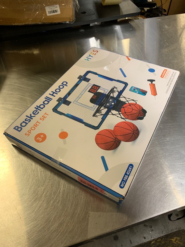 Photo 1 of HYES Remote Control Basketball Hoop Indoor with 7 LED Lighting, Mini Basketball Hoop with Electronic Scoreboard, 3 Modes, Over Door Basketball Hoop, Basketball Toys Sport Gifts for Kids, Adults (Blue)