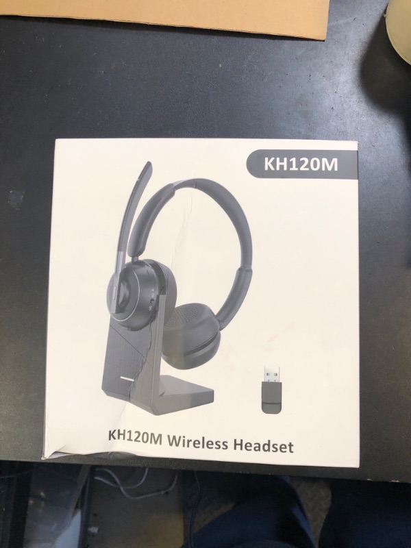 Photo 1 of Wireless Headset, Bluetooth Headset with AI Noise Cancelling Mic, Bluetooth V5.2 Headphones with USB Dongle, Charging Base & Mic Mute for PC/Cell Phones/Call Center (Black)
