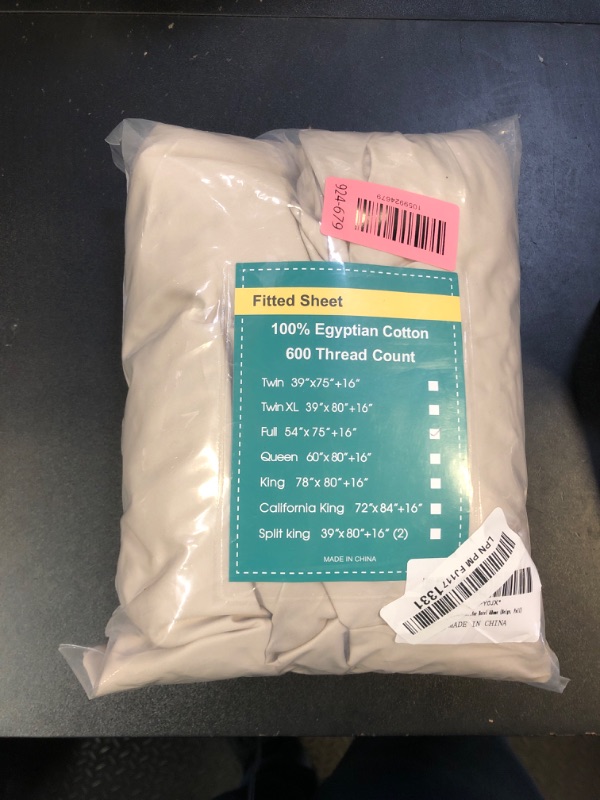Photo 1 of 100% Egyptian Cotton Fitted Sheet Full Size, 600 Thread Count, 8-16" Deep Pocket Sheet, Soft & Elastic Sateen Weave Bottom Sheet for Hotel & Home (Light Beige, 1 Pack Fitted Sheet Only,Full)