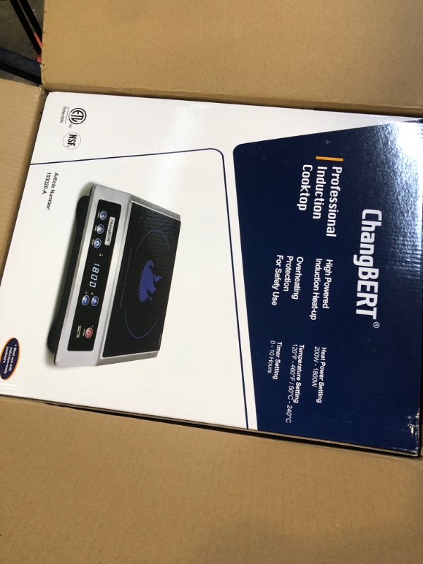 Photo 1 of ChangBERT Induction Cooktop, Commercial Grade Portable Cooker, Large 8” Heating Coil, Premium Stainless Steel Countertop Burner with NSF Certified, 10 Hours Timer Powerful 1800W Professional Hot Plate