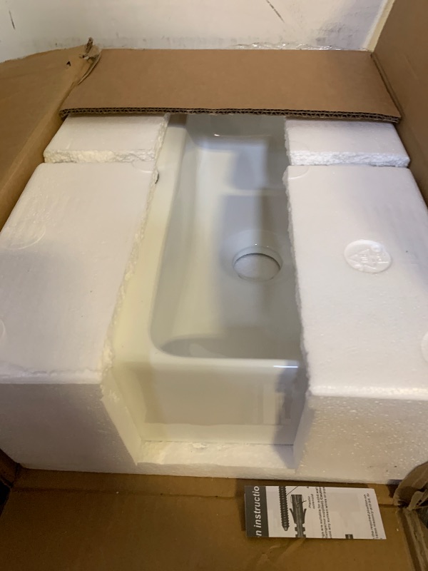 Photo 1 of Wall Hung Bathroom Vessel Sink, QISHKA 14.5" X 10" Rectangular Floating Ceramic Wash Hand Basin White Wall Mount Vanity Sink for Small Bathroom and Small Cloakroom