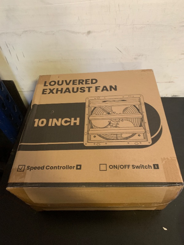 Photo 1 of HG Power 10 Inch Shutter Exhaust Fan with Speed Controller, 647CFM High-Speed Vent Fan with, 1400RPM Wall Mounted Attic Fan for Shed, Garage, Greenhouse Ventilation, Black