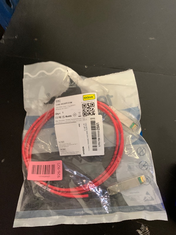 Photo 1 of 10Gtek [Red Colored 10G SFP+ DAC Cable - Twinax SFP Cable for Ubiquiti UniFi Devices, 2-Meter(6.5ft)
