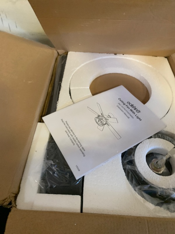 Photo 1 of EDISHINE 42“ Farmhouse Ceiling Fans with Lights and Remote, 10%-100% Dimmable, 6 Speeds, Wood Blades, DC Reversible Motor, Timer, Noiseless, Small Rustic Ceiling Fan for Bedroom Living Room, UL Listed