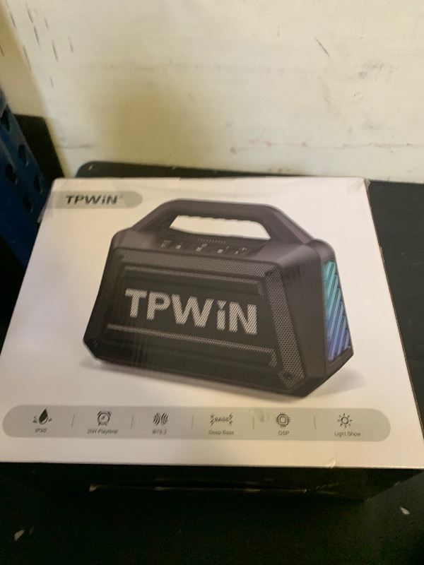 Photo 1 of TPWIN Bluetooth Speaker - 80W Loud Rugged Outdoor Speakers, IPX6 Waterproof, 20H Playtime, Deep Bass, Lightshow, TWS, BT 5.3 Wireless, Portable for Travel Hiking Camping Beach Pool - Black