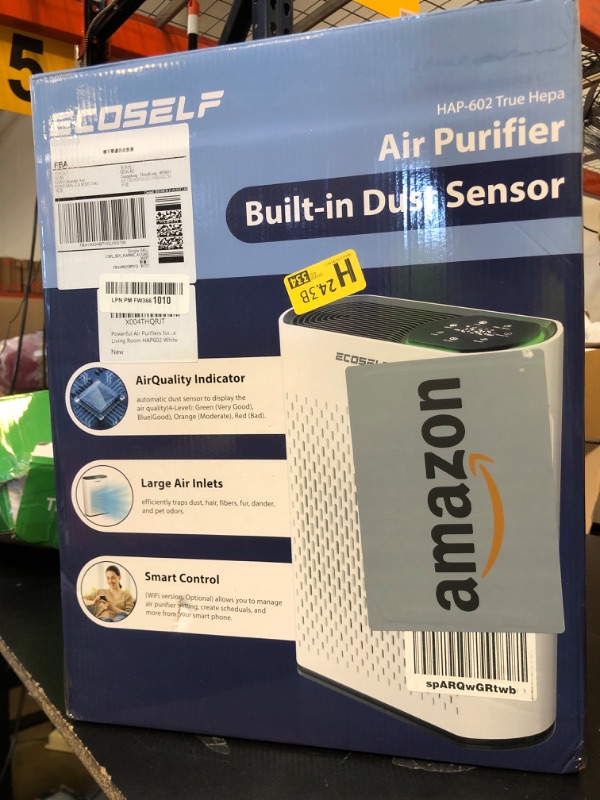 Photo 1 of Powerful Air Purifier Up to 2400 Sq Ft, ECOSELF HEPA Air Purifier with PM2.5 Air Quality Display, Ultra-Quiet 20dB Sleep Mode – White