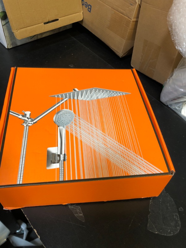 Photo 1 of 10 inch Rain Shower Head with Handheld Spray Stainless Steel, High Pressure Square Rainfall Showerhead Combo with 6 Handheld Sprayer, Detachable Shower Heads Waterfall Shower for Bathtub