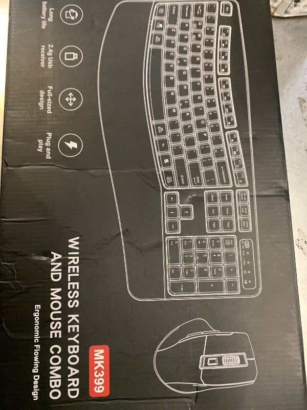 Photo 1 of Wireless Keyboard and Mouse Combo, 2.4G Full Size Wave Keys Ergonomic Keyboard with Wrist Rest and 3-Level DPI Adjustable Wireless Ergonomic Mouse for Windows, Mac OS Desktop/Laptop/PC(Black)
