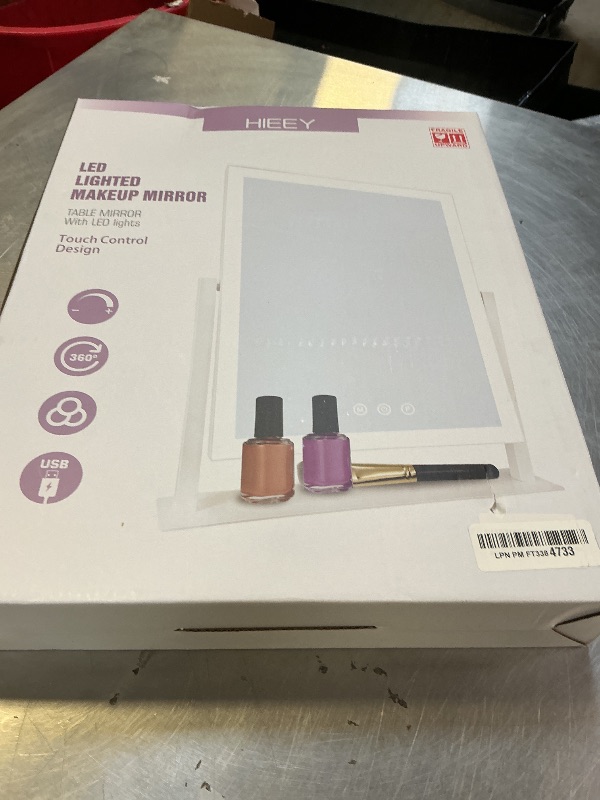 Photo 1 of HIEEY Lighted Makeup Mirror, Hollywood Vanity Mirror with Lights, Three Color Lighting Modes, and 5X Magnification Mirror, Smart Touch Control, 360°Rotation (17.3in,White,Gift Box)