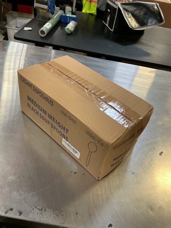 Photo 1 of 1,000 Plastic Disposable Soup Spoons Bulk Black Medium Weight Disposable Silverware Plastic Cutlery Spoons