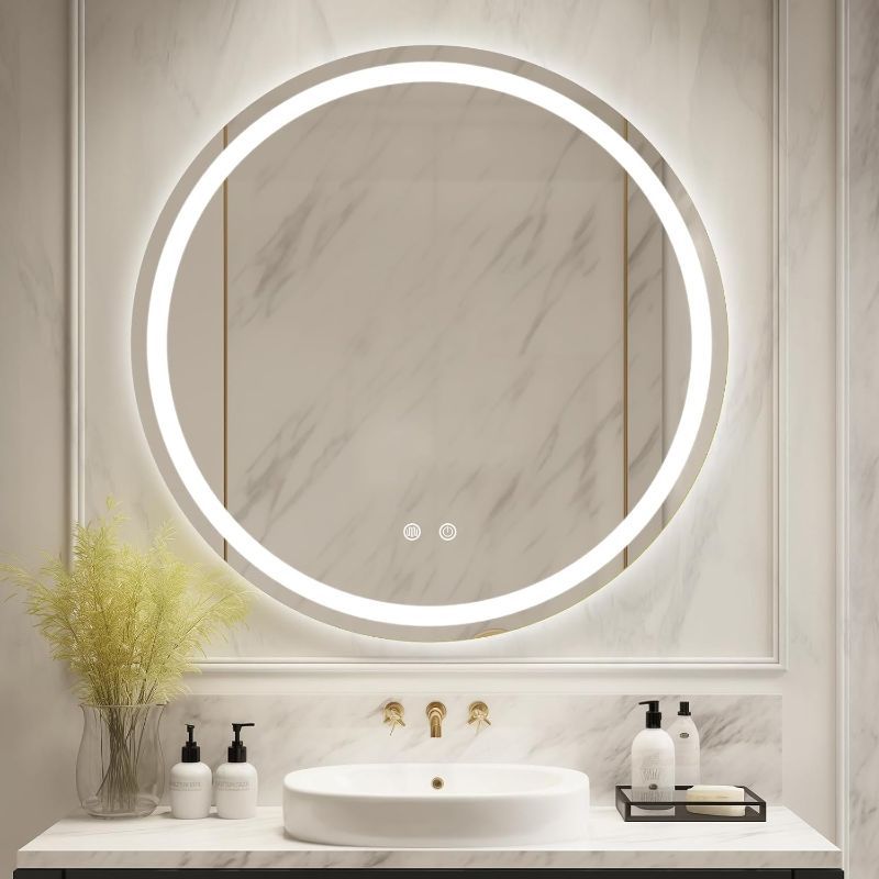 Photo 1 of WallBeyond LED Bathroom Mirror with Lights, 32'' Round Light Up Bathroom Mirror for Wall with Front and Backlit, Anti Fog Led Mirror for Bathroom, 3 Colors and Dimmable Light
