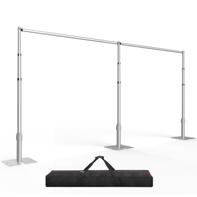 Photo 1 of EMART Backdrop Stand Heavy Duty 10ftx20ft, Adjustable Pipe and Drape Photo Background Support Kit, Metal Frame with Flat Base for Wedding Birthday Party Banquet Decorations