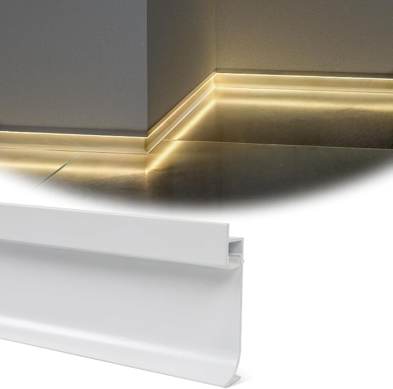 Photo 1 of Muzata 5Pack 6.6FT/2M LED Baseboard Lighting Channel White Aluminum Skirtingboard LED Diffuser Channel with Spotless Milky White Cover U129 HW 2M
