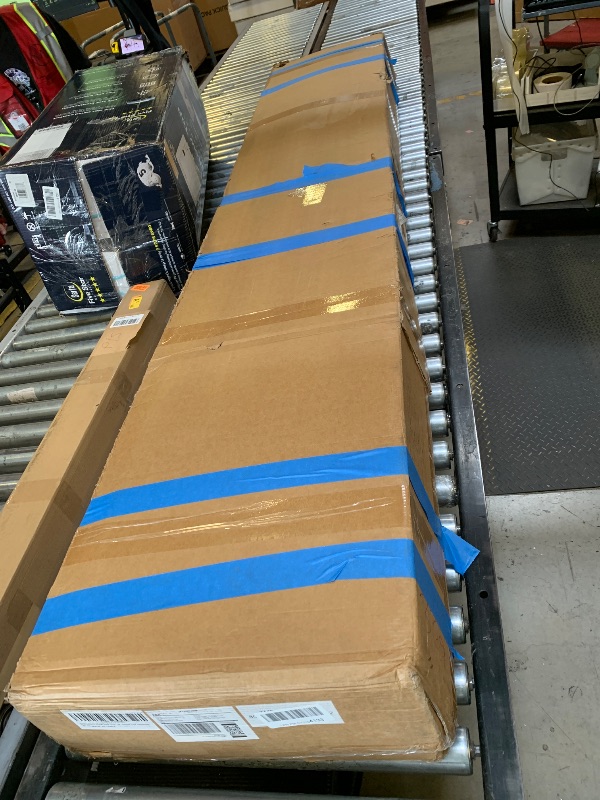 Photo 1 of ROYMELO 42x96 Inch White Sliding Barn Door Slab with 7ft Hardware Kit Included, 5-Panel, MDF Wood Panel Covered with Water-Proof Scratch-Proof PVC Surface, Simple DIY Assembly