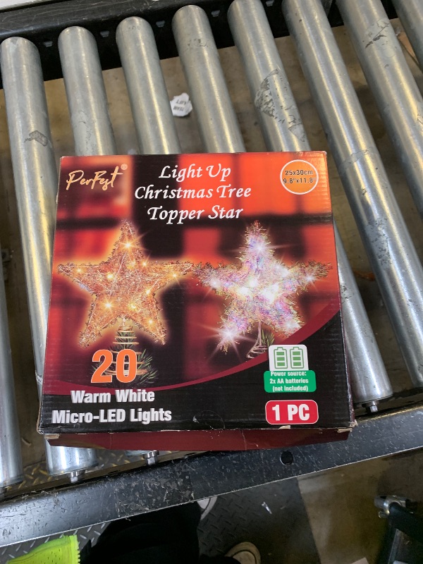 Photo 1 of 11.8'' Light-up Christmas Tree Topper Star, 20 Warm White LED Lights with Sparkling Yarn, Xmas Tree Top Decoration